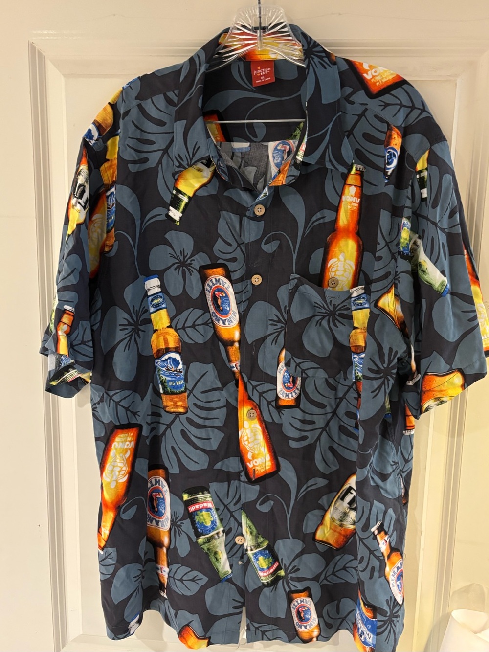 Junction West Beer Print Shirt Size XL Short Sleeve Rayon Hawaiian Shirt Friday.